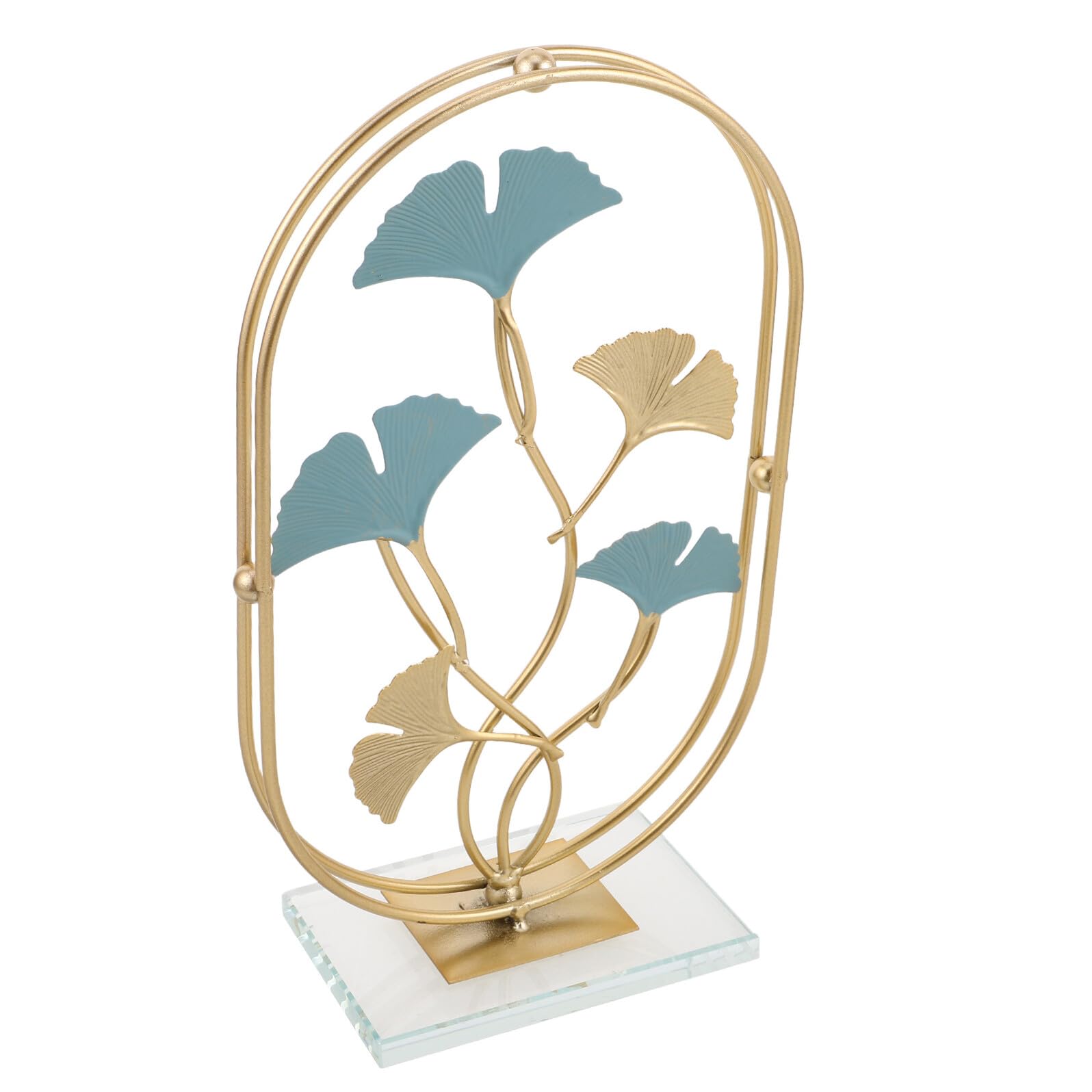 Sculpture Artistique de Feuilles de Ginkgo en Fer et Cristal Doré, Design Creux Élégant pour Décoration D'entrée et Bureau Moderne