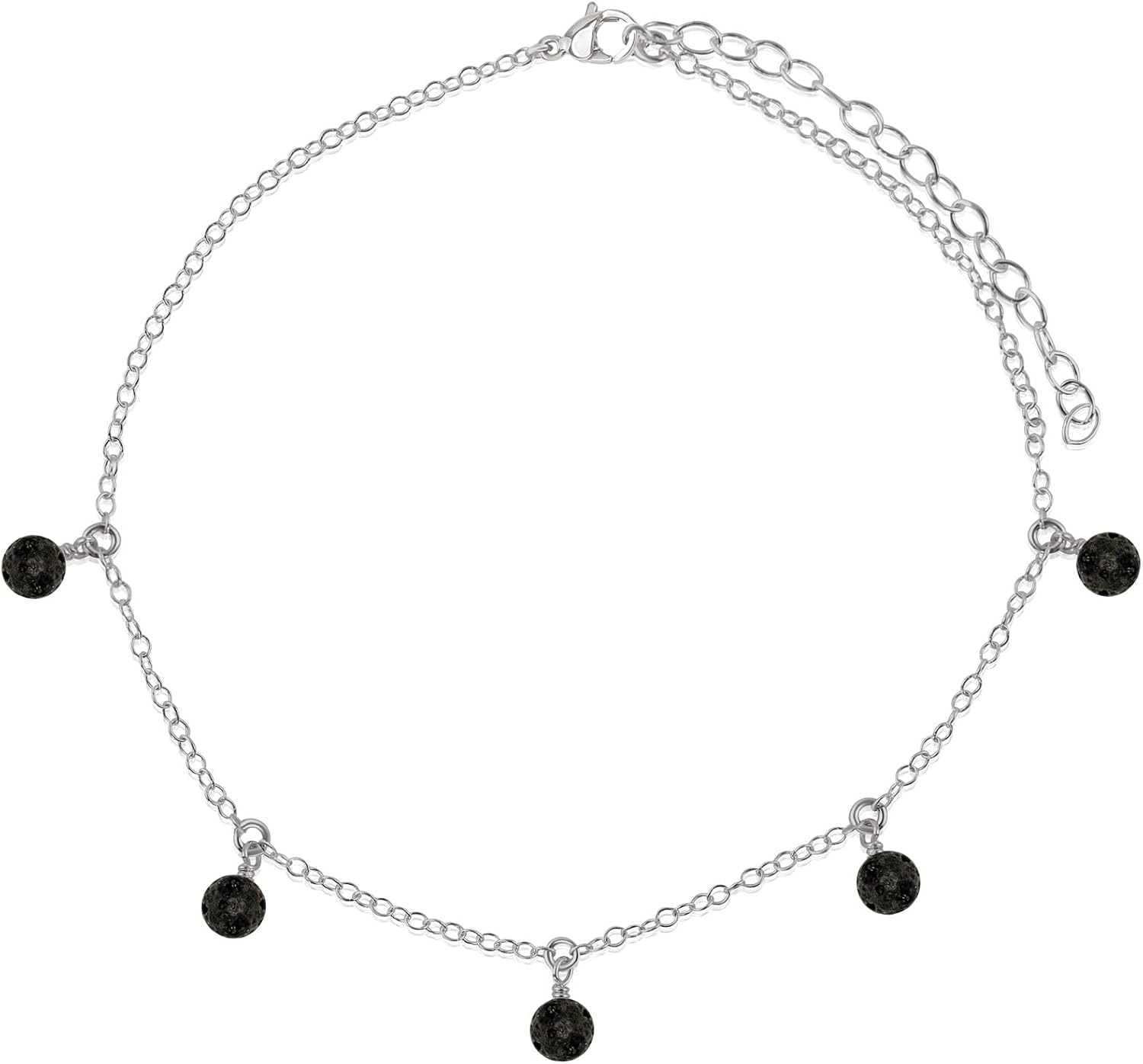 Luna Tide Lava Bead Drop Anklet in Stainless Steel