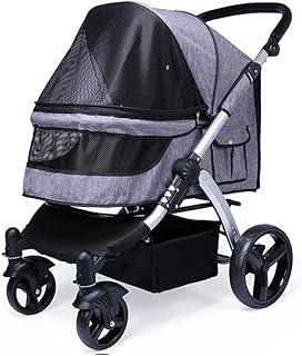 Carrinho de cachorro Carrinho de cachorro para cães grandes Carrinho de viagem para gatos Carrinho de bebê para dois gatos Carrinho de bebê respirável em tecido Oxford Carrinho de passeio em liga de alumínio (cinza escuro)