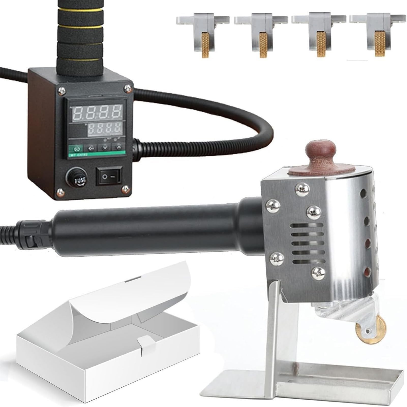 Rodillo adhesivo termofusible, aplicador de pegamento de 50-200 °C, dispensador portátil de pegamento fundido con 4 cabezales intercambiables de 3 a 50 mm para manualidades de cuero, sellado de cajas