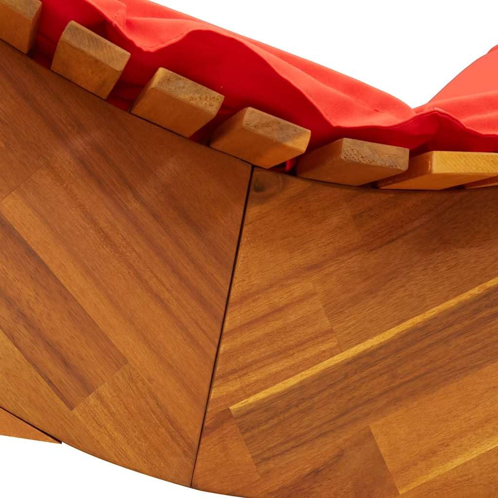 Schaukel-Sonnenliege Akazienholz mit Roter Auflage 154x60cm | Ergonomische Gartenliege aus Echtholz für Terrasse, Pool und Garten. Inklusive dickem Kissen und Kopfkissen für Komfort.
