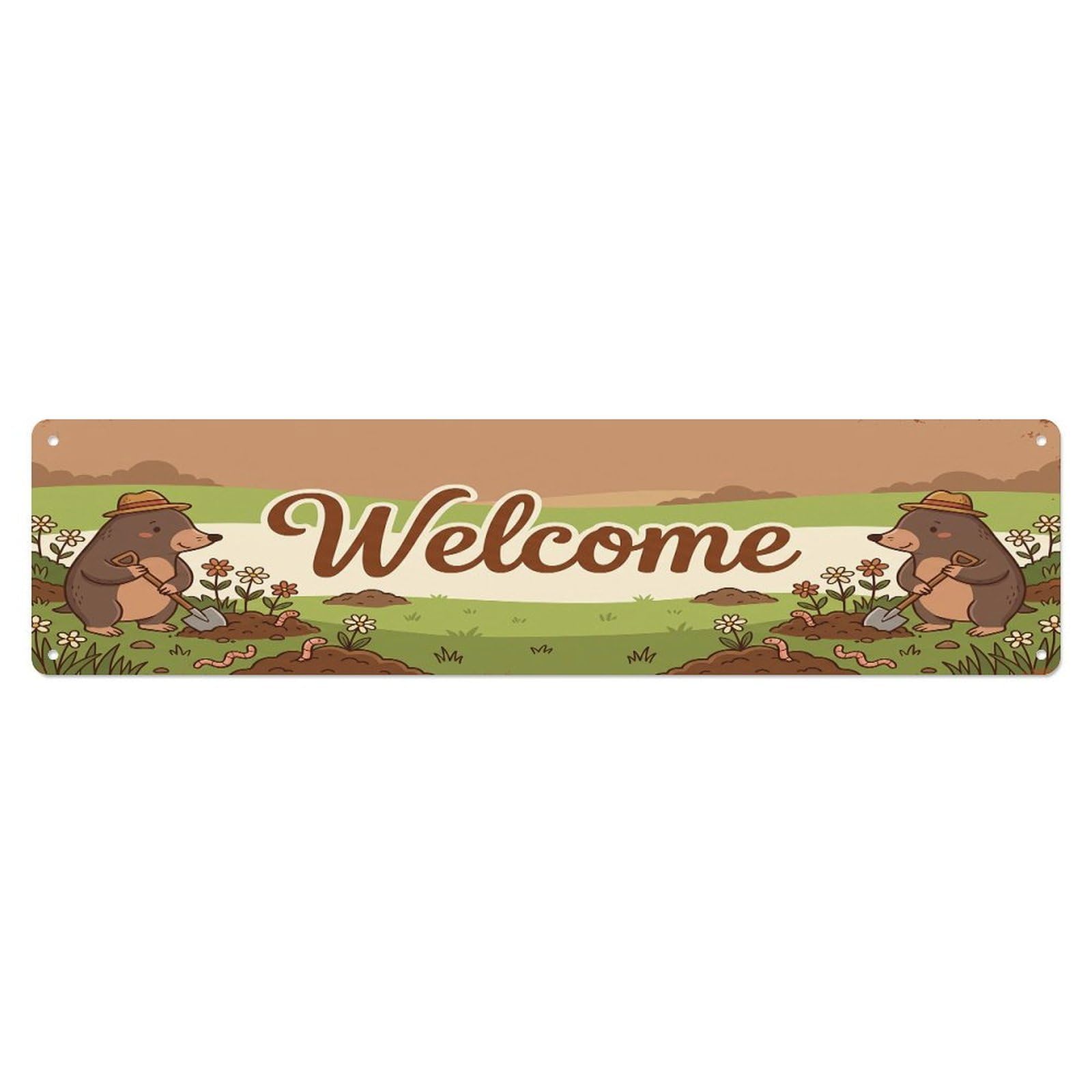 Olhnbad 4X16inch(10X40cm) Vintage Welcome Mole Garden Metal Tin Sign
