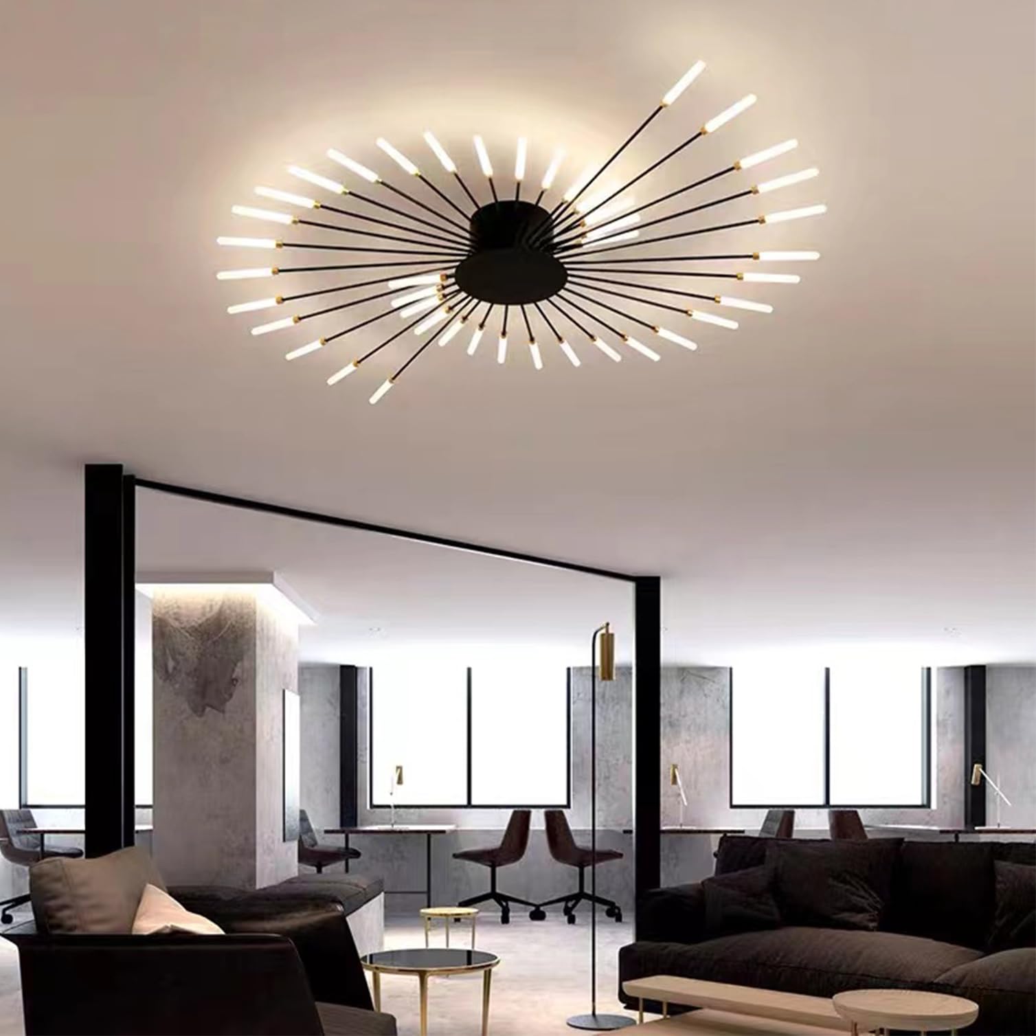 Plafonnier LED moderne 30 lumières noir semi-encastré pour un design intérieur géométrique