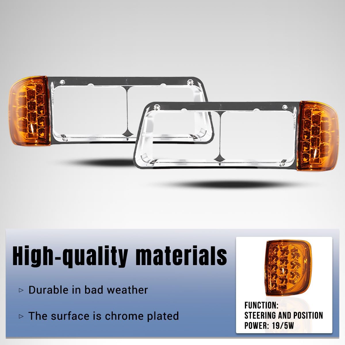 Headlight Bezel with LED Turn Signal Assembly Compatible With Freightliner FLD 1989-2002 Replacement (Headlight Bezel with LED Turn Signal Pair)