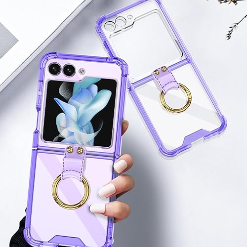 Miniatura 5 de SZHAIYU Funda protectora a prueba de golpes para Samsung Galaxy Z Flip 5 5G con protector de pantalla trasero de anillo TPU suave y transparente