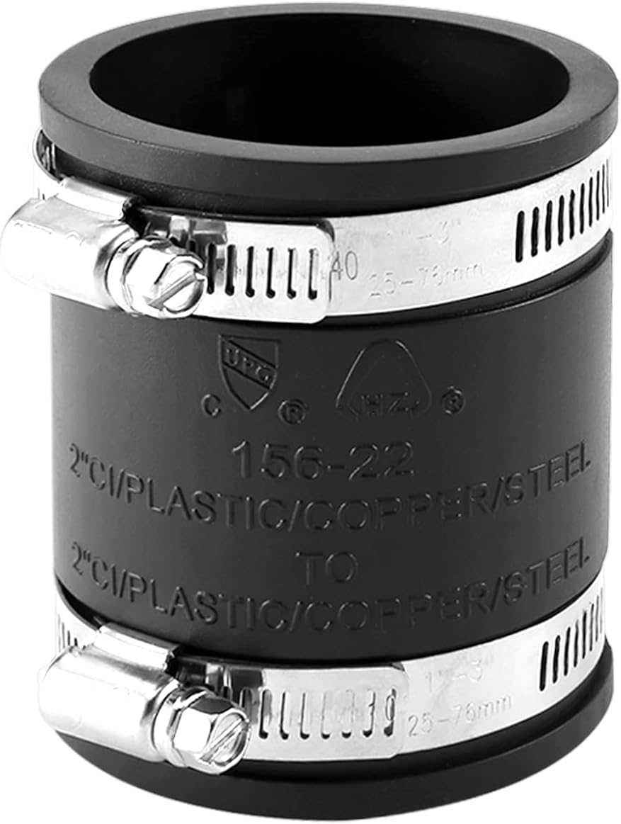 1 1/2" to 2" Flexible Pvc Pipe Coupling with Stainless Steel Clamp, Flexible Fitting for Connecting Cast Iron, Plastic and Copper Pipes, for Sewer and Drain Connections(Black)
