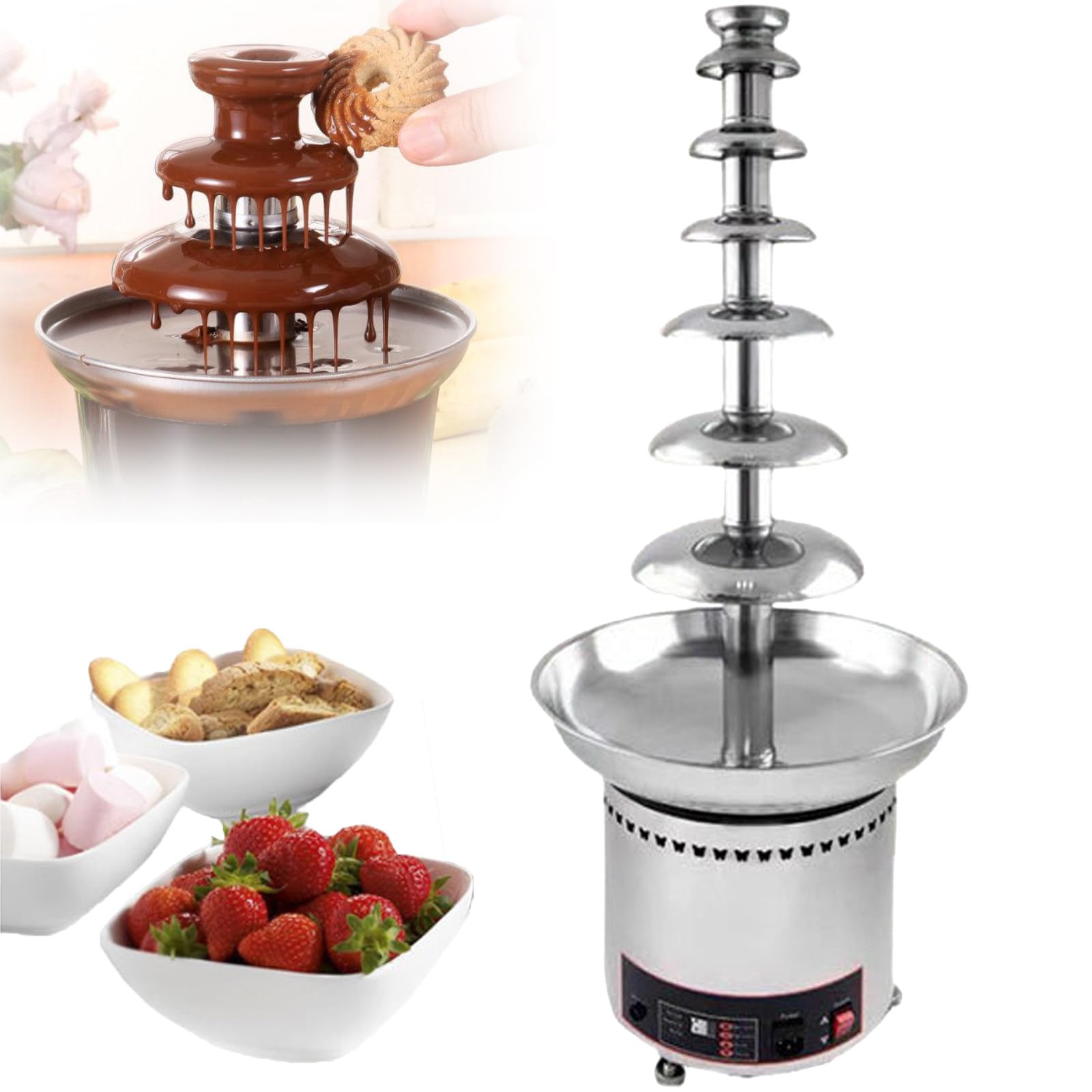 JKJZSALJ Chocolate Fountain Machine, Digital Electric Melting Warmer For Fondue Parties And Dipping,7tier