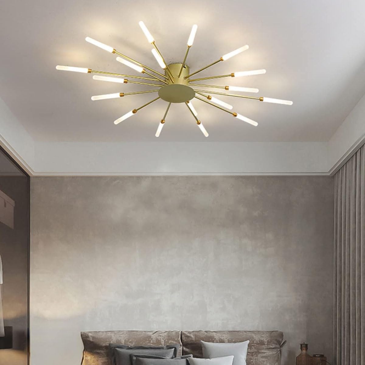 Bellastein LED Creative Fireworks Ceiling Light Modern Dimmable 42-Flame Recessed Ceiling Lamp 3000-6000K Remote Control Bedroom Living Room Dining Room Lamp (Gold, 20 Lamp heads)