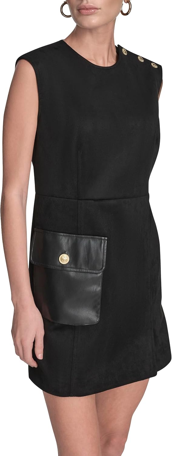BCBG Womens Sleeveless Pocket Detail Suede A-line Mini Dress