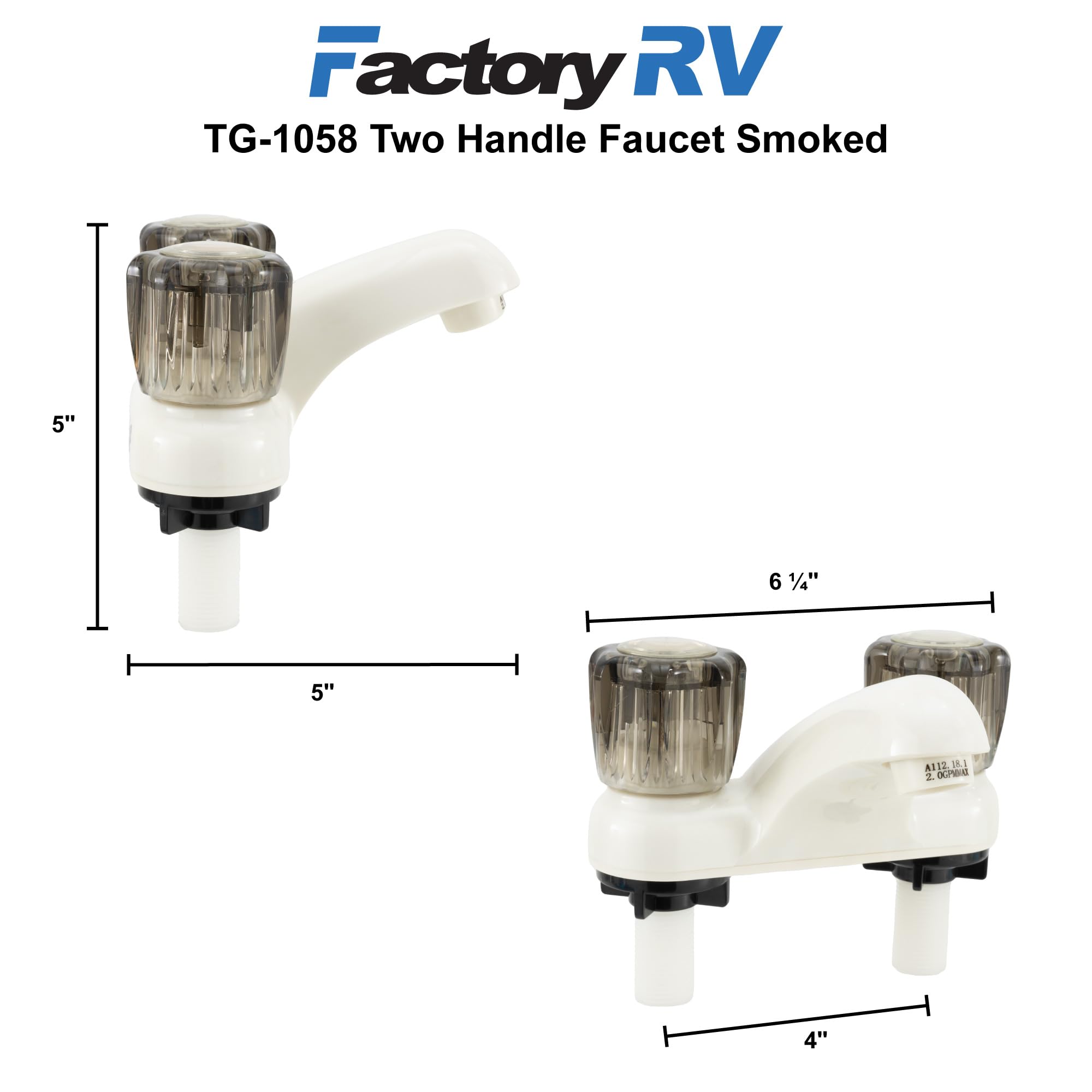 Tough Grade Dual Handle Faucet White Finish with Smoke Acrylic Knobs Classic 2 Hole Mount Durable Lightweight Construction — view 3