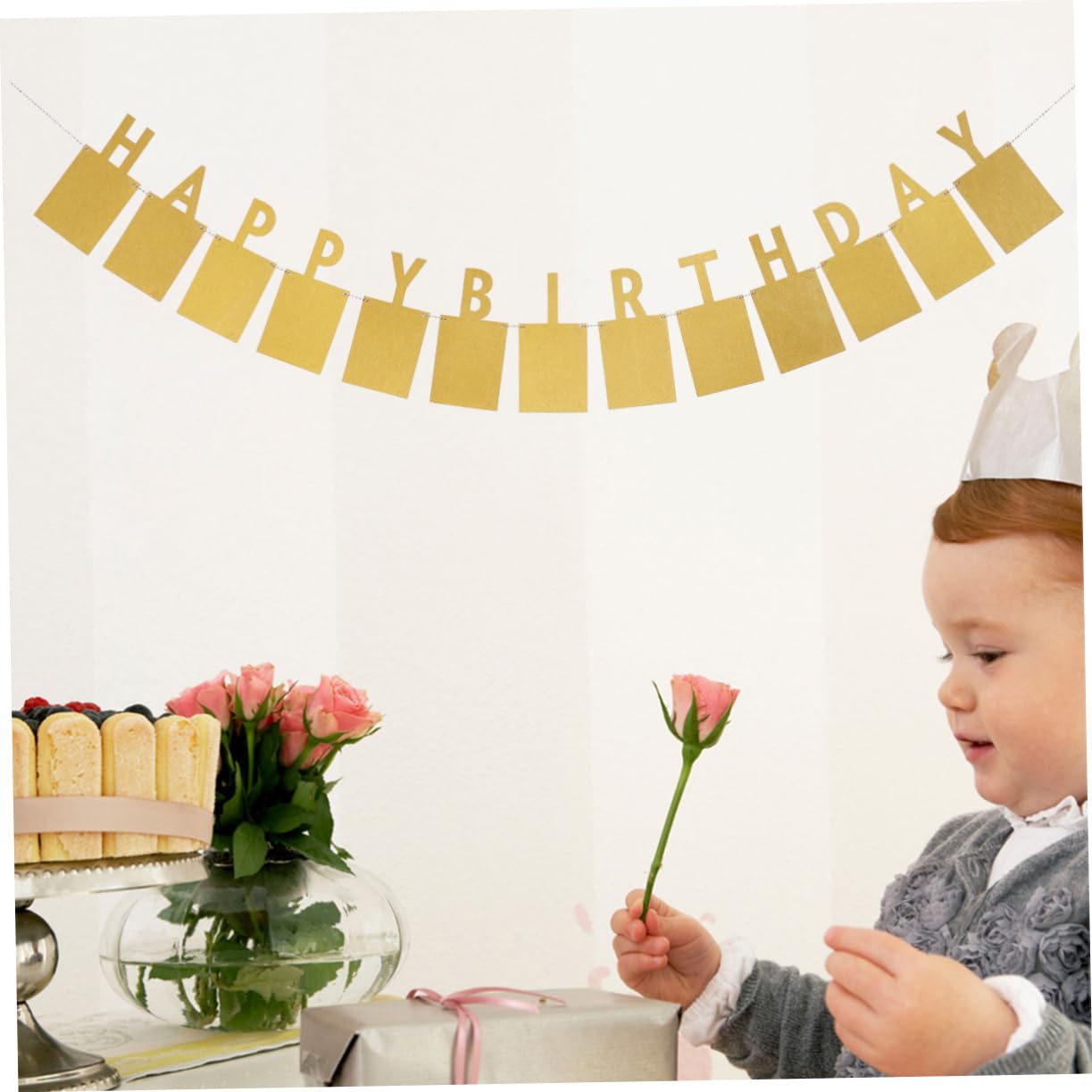 Alasum 3piezas Banderín De Cumpleaños Dorado Letras Para Decoración De Fiesta Exhibidor De Fotos y Guirnalda Para Celebraciones Especiales Para Cumpleaños Infantiles y Temáticas