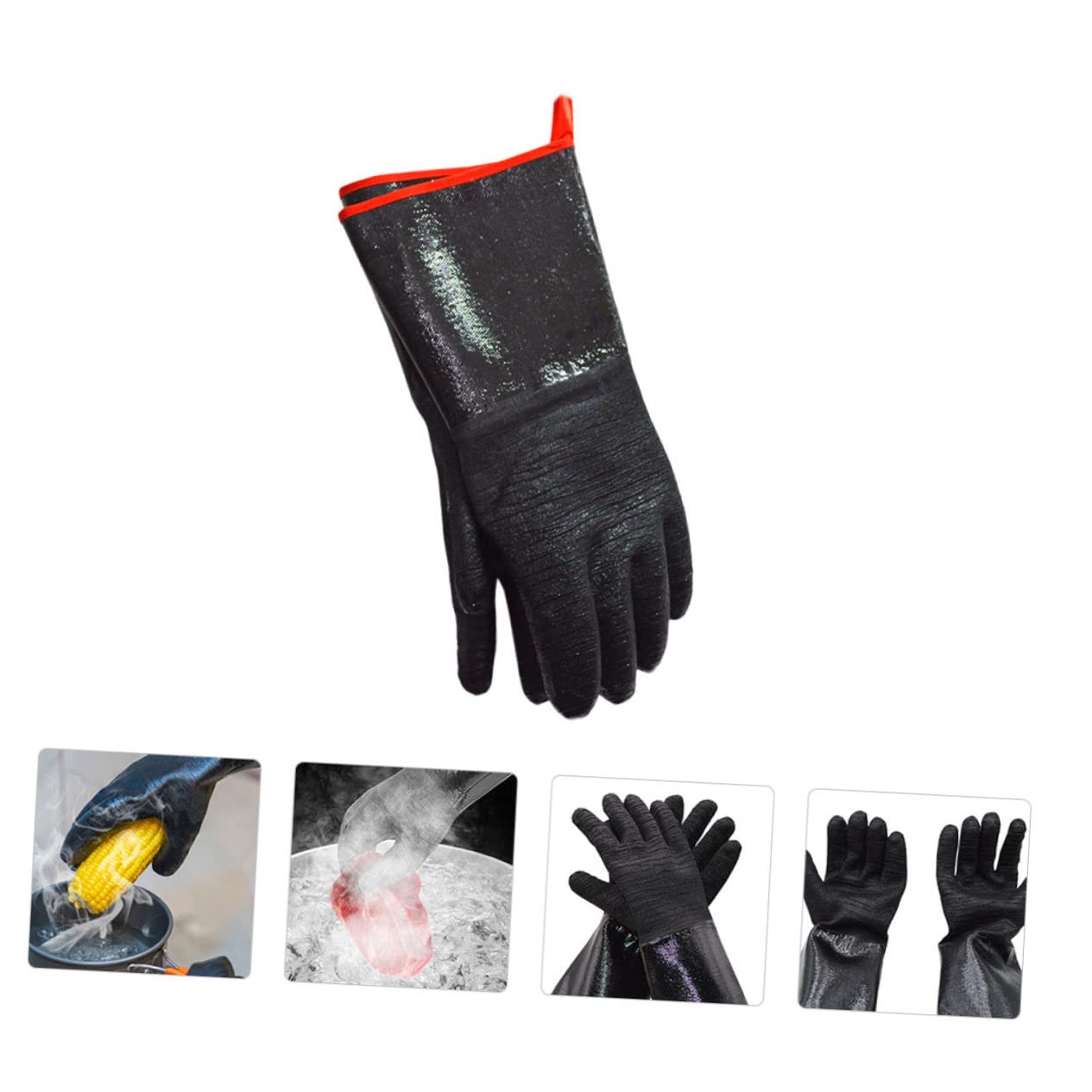 Guanti Resistenti al Calore Neoprene Nero 1 Paio per Barbecue | Impermeabili, Taglio e Presa Antiscivolo, Protezione del Polso, Uso Outdoor e Piano Cottura