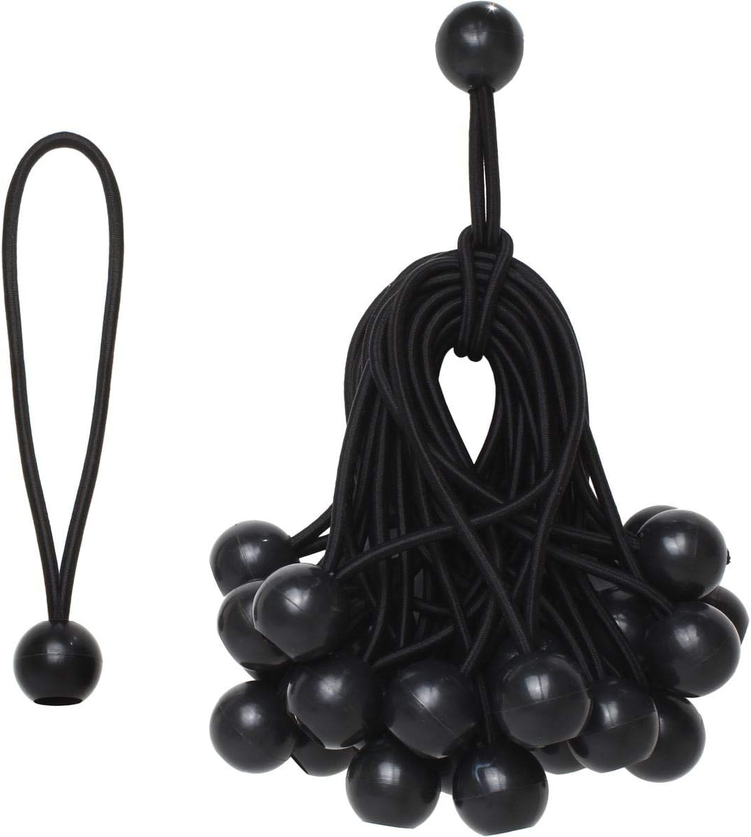 CampTeck U6964 - Set of 30 Tarpaulin Bungee Balls Canopy Tarp Tie Downs Ball Bungees for Curtains, Banner, Tents, Sleeping Bags etc - Black - Length 15cm / 5.9"