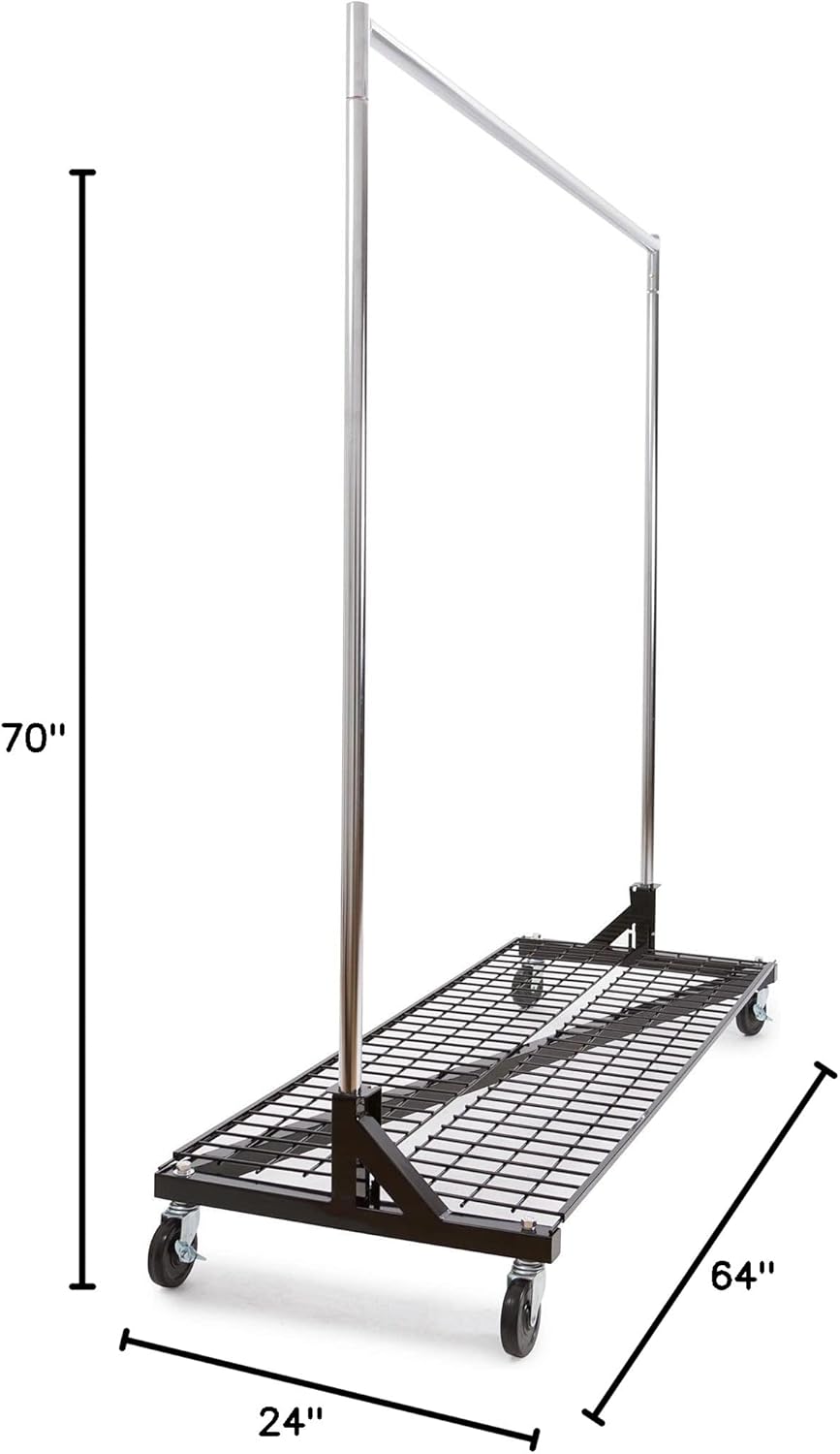 Econoco Commercial Garment Rack - Rolling Clothes Rack, Heavy Duty (Z Rack with Base Shelf, Black)