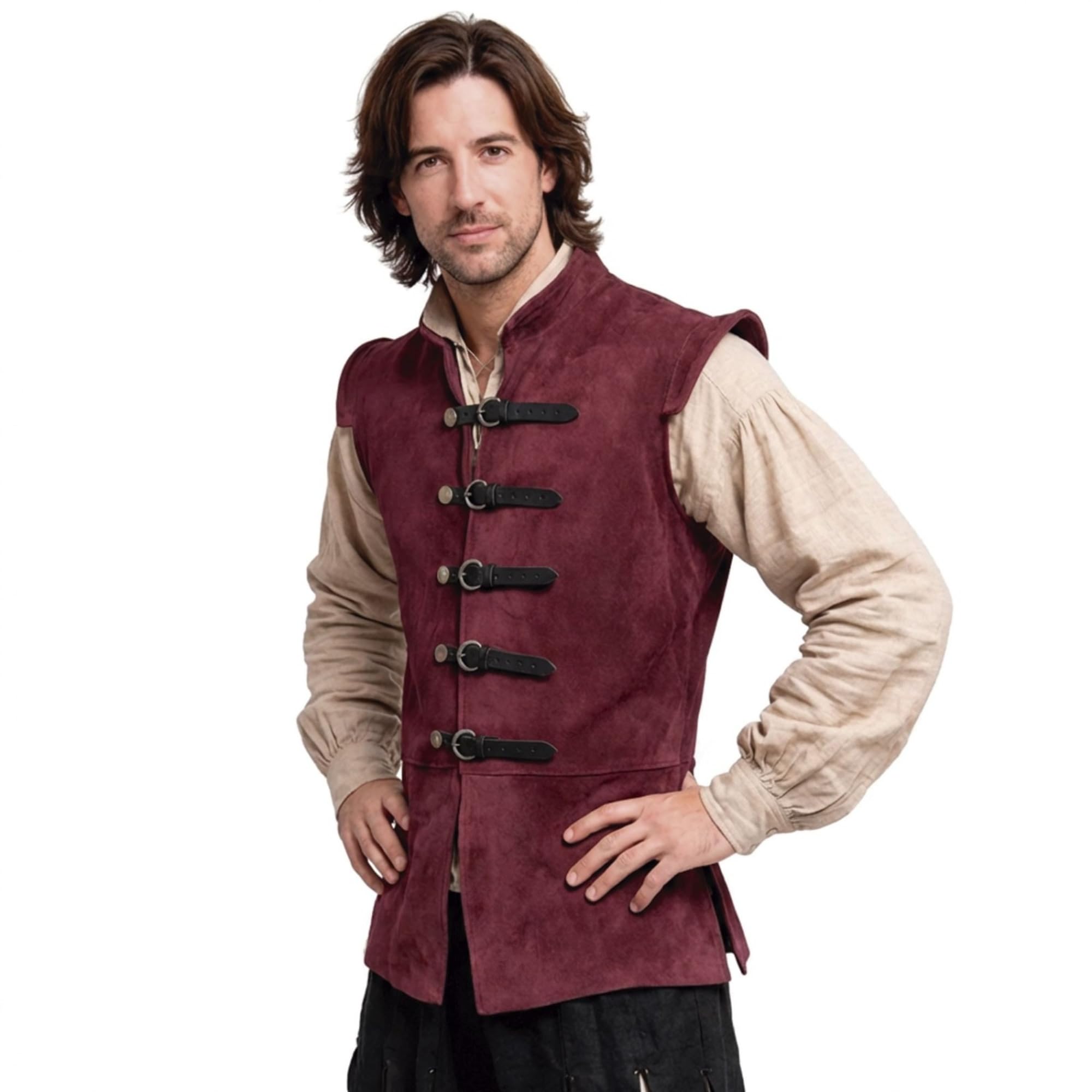 RAWBLADE Brunel Leather Jerkin Medieval Suede Vest for Men, Adjustable Fantasy Leather Doublet for LARP, Cosplay, Renaissance Faire & Reenactment
