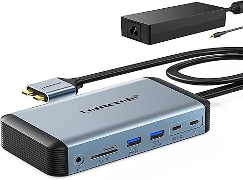 Lemorele Estación de acoplamiento MacBook Pro Air con adaptador de corriente de 150 W, estación de acoplamiento para portátil USB C 12 en 2 HDMI