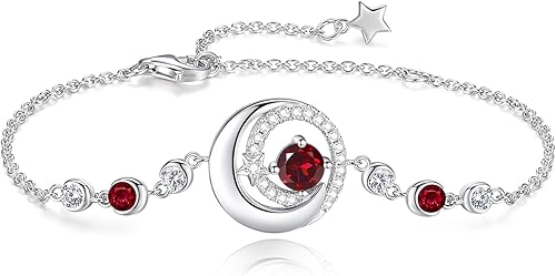 FANCIME Pulseras de piedra natal de plata de ley 925 con dije de luna y estrella, joyería fina, regalo de cumpleaños, aniversario, día de Navidad,
