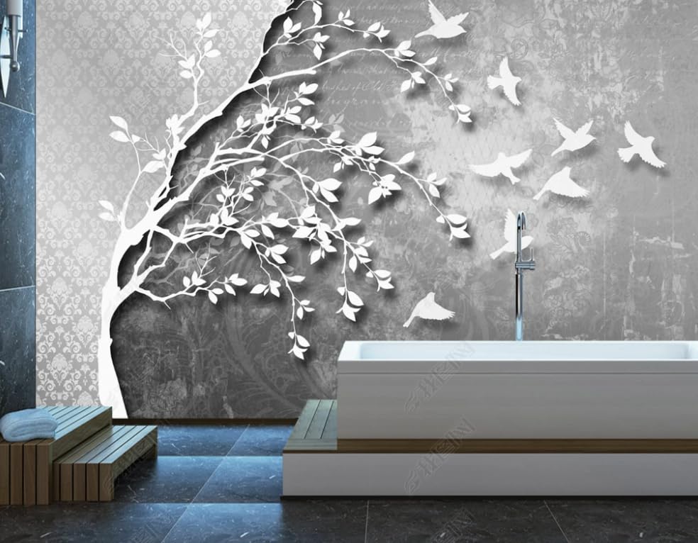 Papier peint intissé oiseau volant évocation poétique noire et blanche