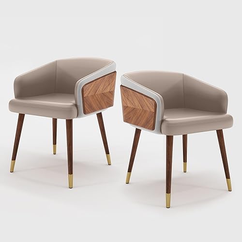 Miniatura 97 de ARTPLAN Uphoolsted - Silla de comedor moderna de mediados de siglo, piel sintética con nogal, silla con brazo acentuado, silla de estar con pies de