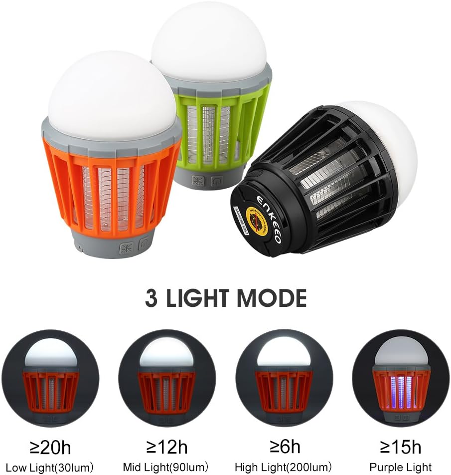 ENKEEO 2-in-1 Camping Lantern Bug Zapper Tent Light - Portable IPX6 Waterproof Mosquito Killer LED Lantern with 2000mAh Rechargeable Battery, Retractable Hook, Removable Lampshade (Green)