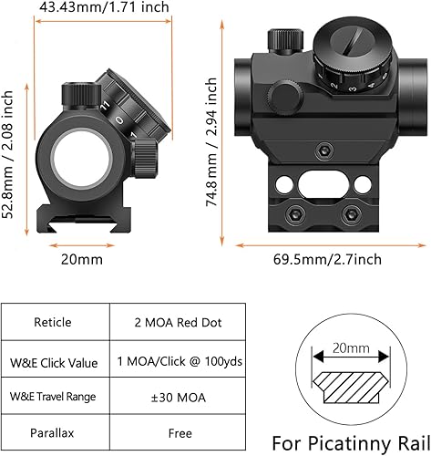Miniatura 5 de MidTen 2MOA - Mirilla de punto micro rojo de 0039 x 0984in mira reflectante impermeable a prueba de golpes y a prueba de niebla mini riflecopio con