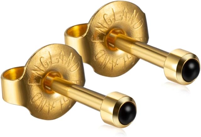 Official Caflon Blu Ear Piercing Studs Gold Black Cabachon (1 Pair)