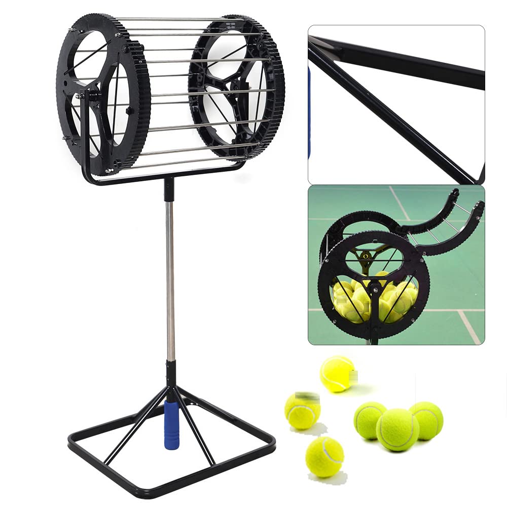 BRICZUNA 2 in 1 Tennis Balls Pickup Automatic Balls Receiver with Handle for Storage Adjustable Height Max Hold Up 55 Tennis Balls,BlackBlue