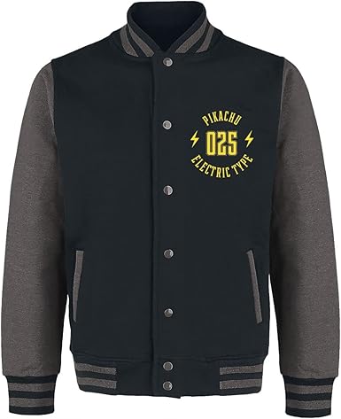 Pokemon Pikachu Men's Varsity Jacket Heather Black/Grey XL 50