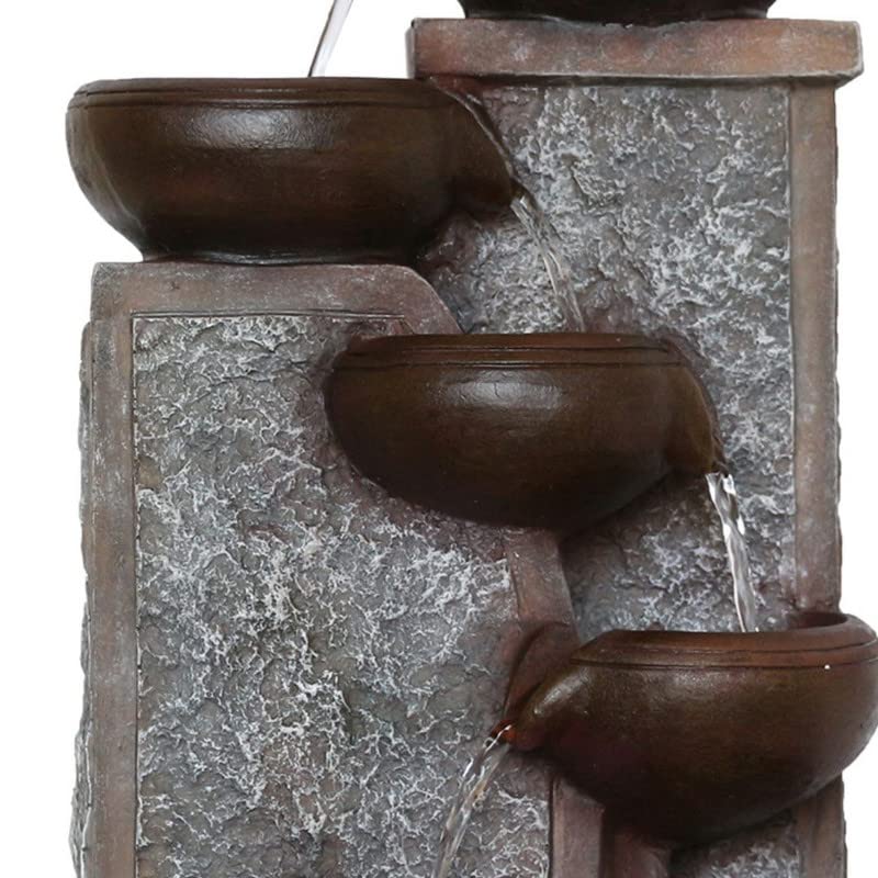 Image of Polyresin Table Top Designer Indoor 5 Artistic Steps Water Fountain for Living Room Home Decor with Yellow LED & Speed Controller Pump (Size: 40 x 29.5 x 22CM | Colour: Grey & Chocolate)