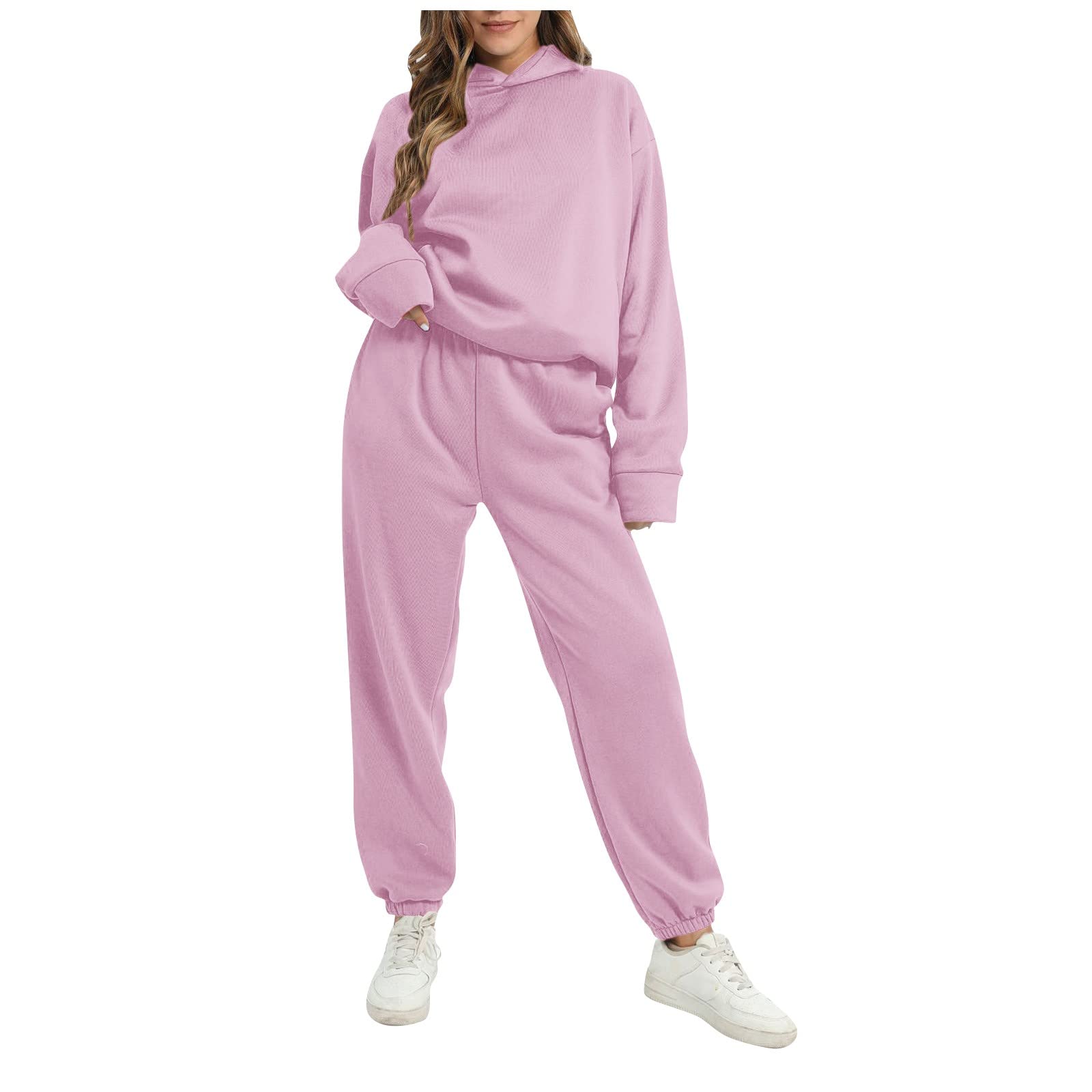 2 Piece Lounge Drop Shoulder Fleece Hoodie and Sweatpants Set for Women Girl Teen 2024 Fashion Fall Outfit