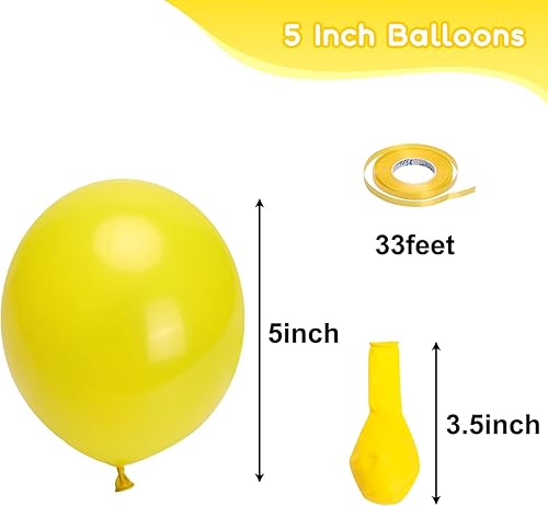 Miniatura 2 de RUBFAC Globos amarillos, 70 globos amarillos de 5 pulgadas y cinta, globos de látex gruesos para cumpleaños, bodas, baby shower, graduación,