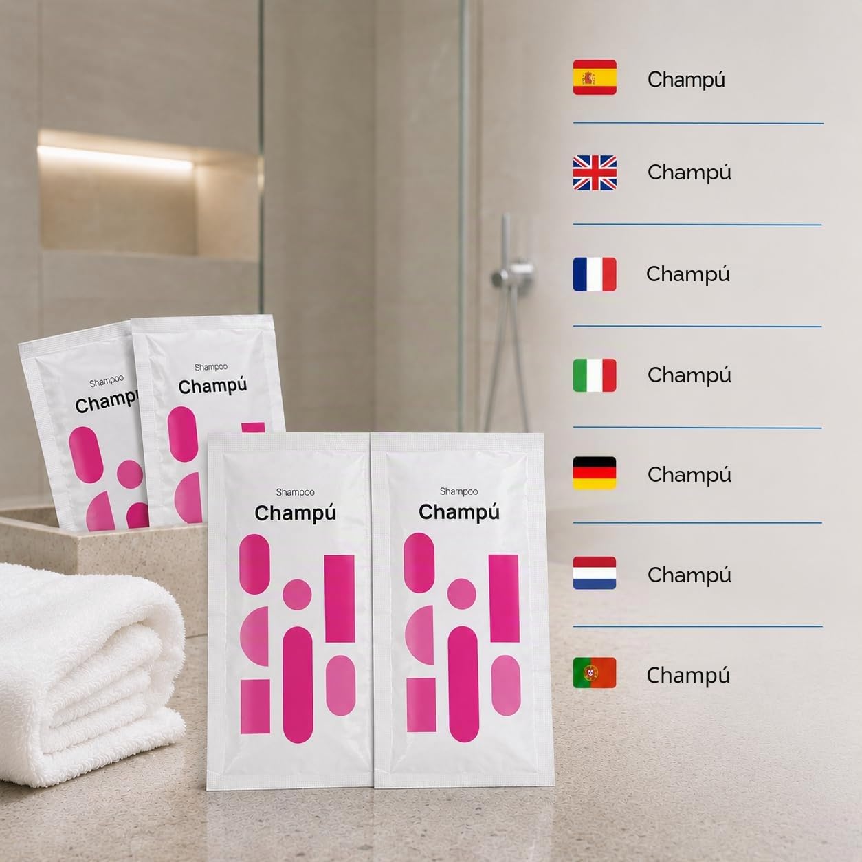 1000 Uds x 8 ml | Champú Sachet Monodosis Granel | Amenities Hotel | Hostelería, Casa Rural, B&B y Apartamento Turístico
