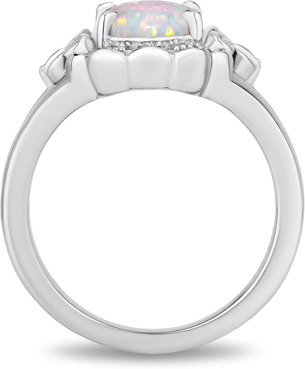 Jewelili Enchanted Disney Fine Jewelry Sterling Silver with 1/20 CTTW Diamonds and Created Opal Cinderella Ring