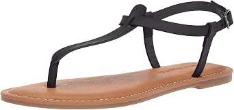 Amazon Essentials Women's Casual Thong Leather Sandal with Ankle Strap, Wide Width Available