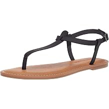Amazon Essentials Womens Casual Thong Leather Sandal with Ankle Strap, Wide Width Available