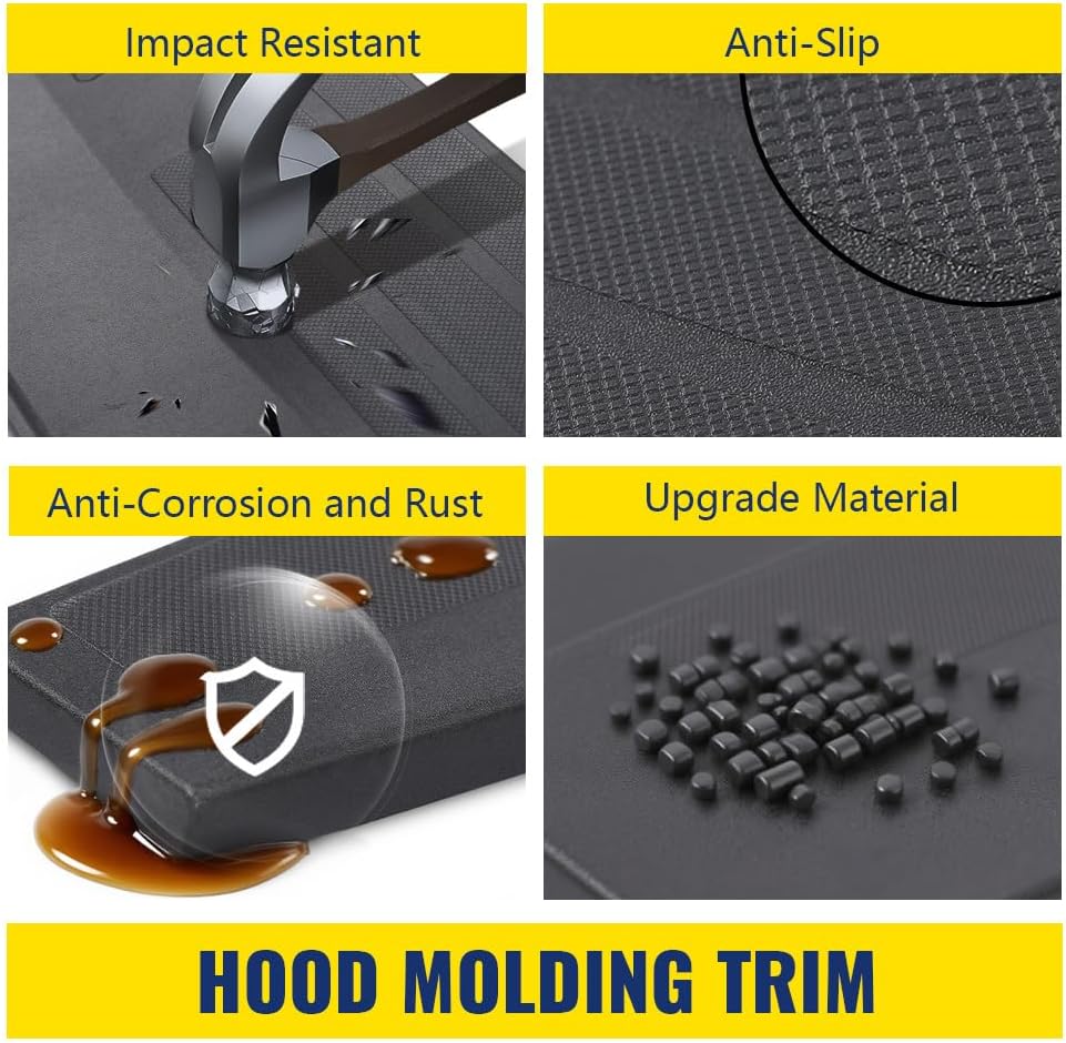 LQI Hood Molding Trim Without Chrome Grille Compatible with GMC Sierra 1500 2007-2013/2500 HD 3500 HD 2007-2010 Textured Black Plastic GM1235110 10385157