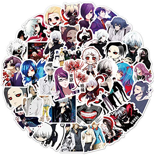50PCS Tokyo Anime Ghoul Stickers Pack Manga Character Sticker for Water Bottle Laptop Skateboard Journal, Waterproof Vinyl Cool Decals for Teens Adults Party Supplies