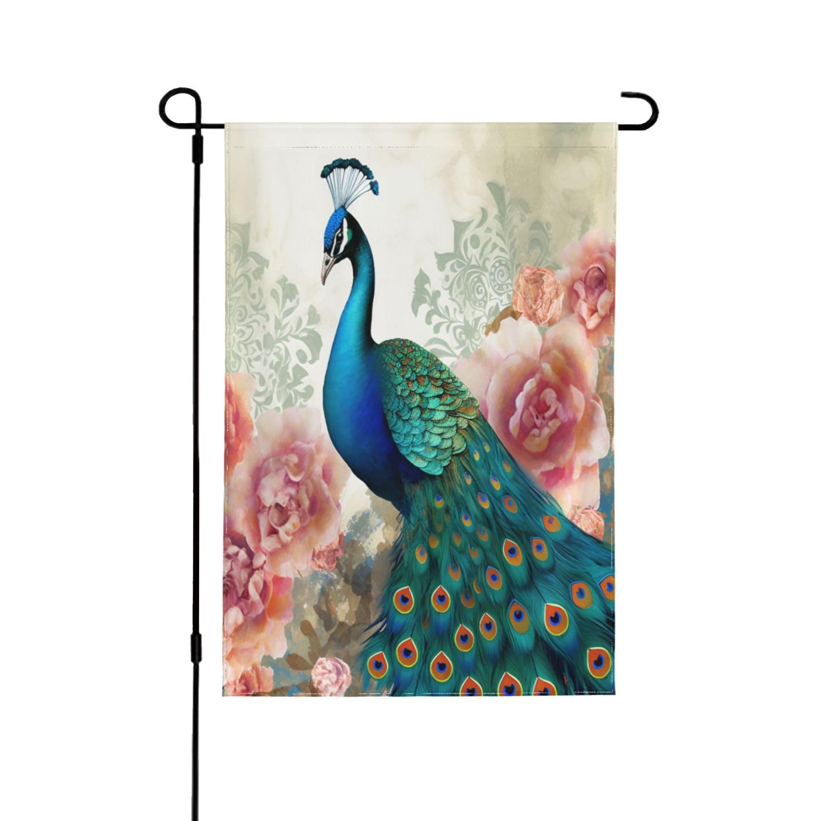 Drapeau de maison en polyester double face paon et fleurs haut de gamme