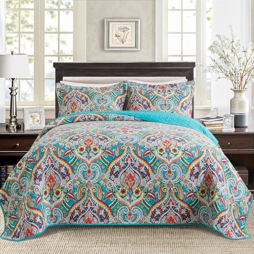 BEDISELY Quilt King Size, Cotton Quilt King Bedding Set, Garden Style Bedspread King Size(98 X...