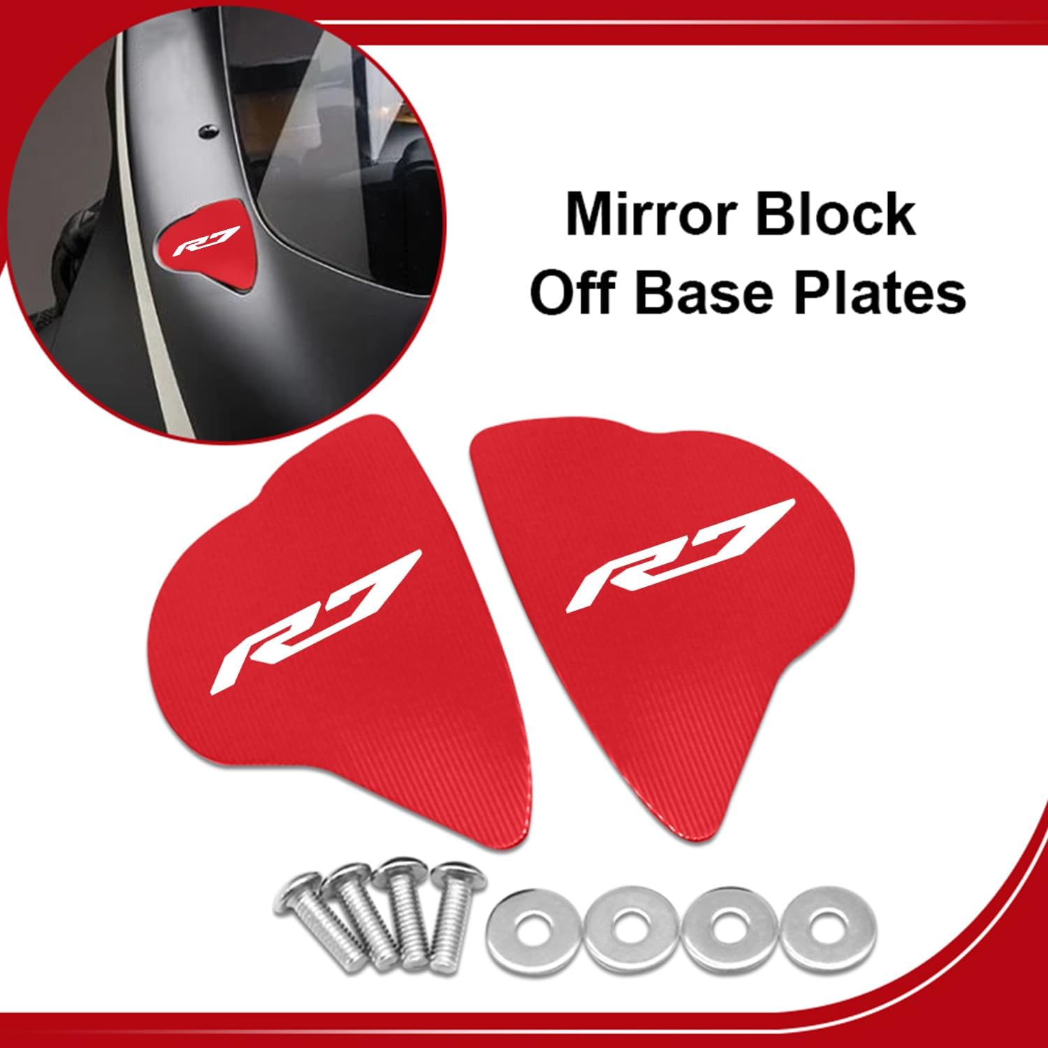 MFGZD Motorcyle Mirror Block Off Base Plate,2 PCS CNC Aluminum Replacement Mirror Block Off Plates Compatible with R7 2022-2025 / R6 2017-2025 (Red, R7)