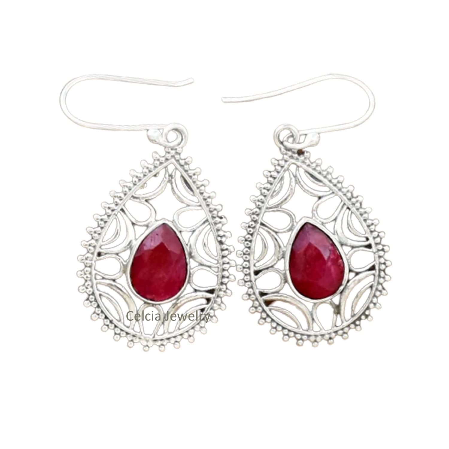 Orecchini pendenti a goccia in argento sterling puro 925 per le donne, orecchini con pietra preziosa rosa rubino naturale unici realizzati a mano con pietre di nascita di luglio per lei