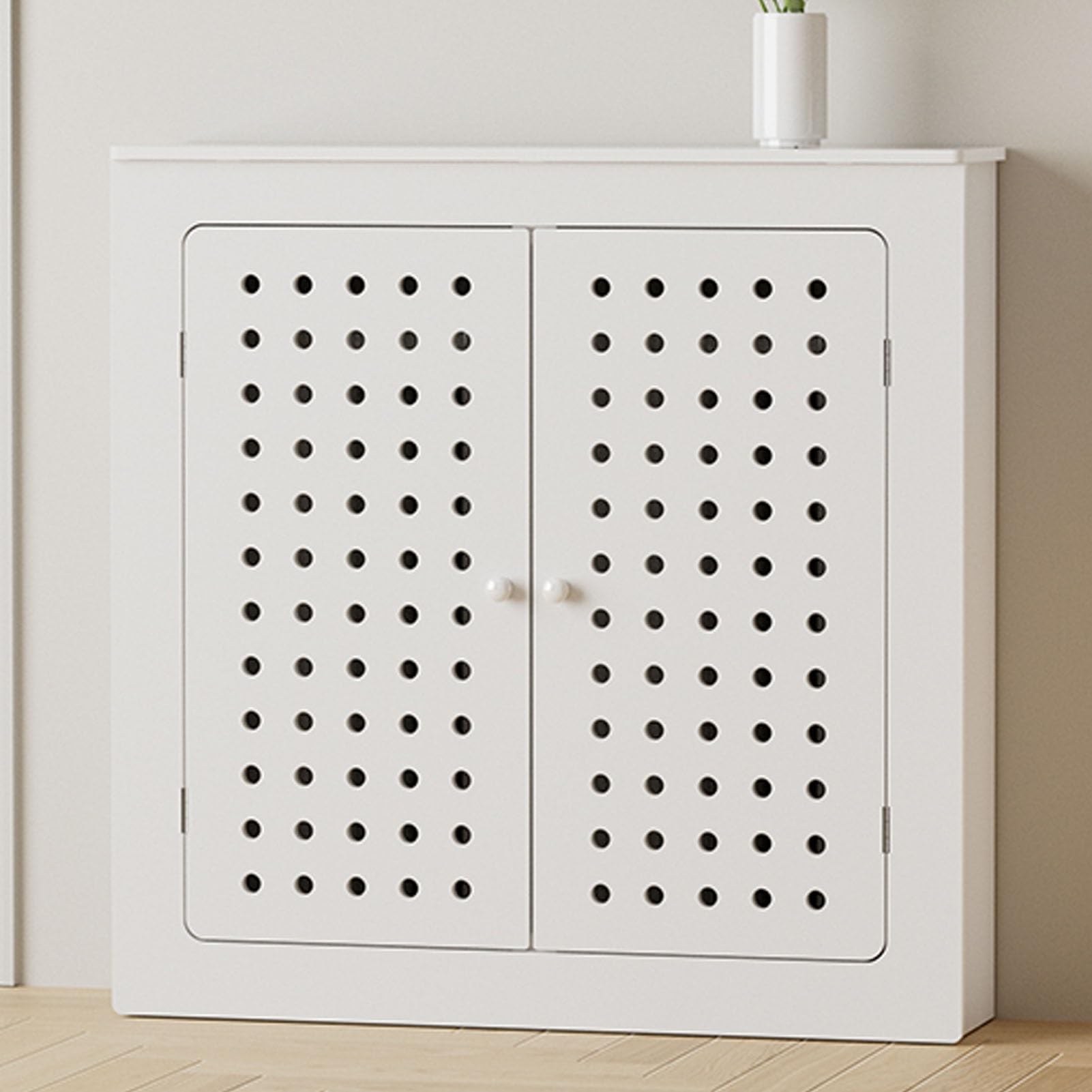 Generico Copritermosifone Moderno - Armadio riscaldante in PVC con 2 Ante e Listelli Verticali, nasconde elegantemente i Tubi, Perfetto per casa e Ufficio (L60xA80xP20 cm)