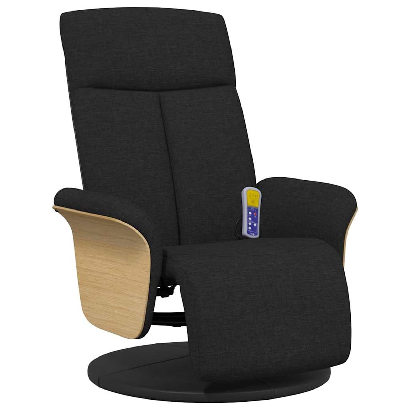 Fotel do masażu z podnóżkiem, ergonomiczne siedzisko z obrotowym cokołem 360°, materiał (100% poliester), czarny, 79 x 128 x 95 cm (pozycja leżąca), dla dorosłych