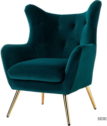 Miniatura 3 de Silla decorativa de terciopelo, moderna silla con brazo con respaldo de alas con patas de metal dorado, silla individual tapizada de terciopelo para