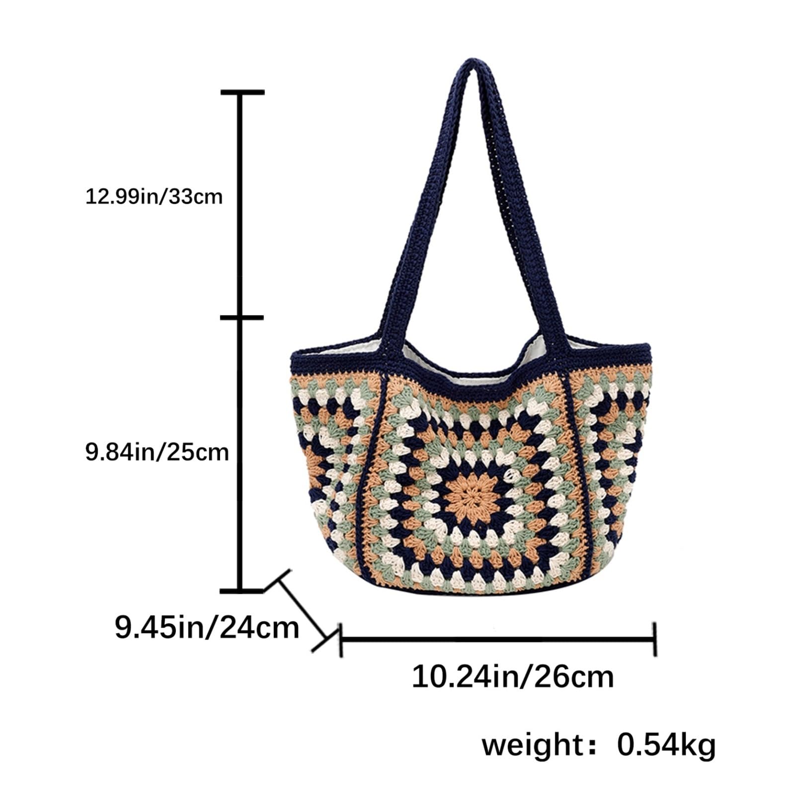 borsa donna estiva Borsa in tessuto lavorato a maglia scavata in stile coreano a tracolla etnica intrecciata for vacanze in tinta unita all'uncinetto