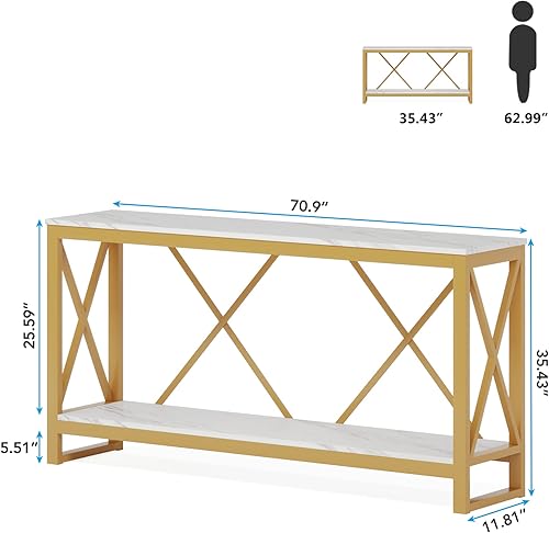 Miniatura 2 de Tribesigns Mesa de consola extra larga de 709 pulgadas mesa de entrada estrecha industrial detrás del sofá con estante de almacenamiento abierto