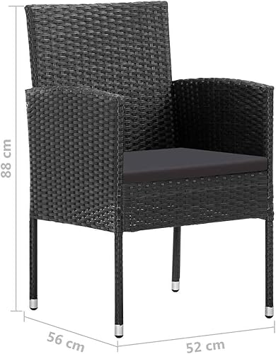 Miniatura 2 de Sillas de patio con cojines negros, 2 piezas de ratán de polietileno negro, sillas de comedor al aire libre, sillas de comedor al aire libre, silla