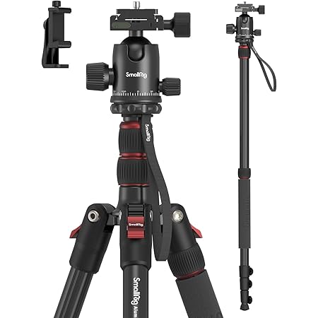 SmallRig 71" Camera Tripod, Foldable Aluminum Tripod & Monopod, 360°Ball Head Detachable, Payload 33lb, Adjustable Height from 16" to 71" for Camera, Phone-3935