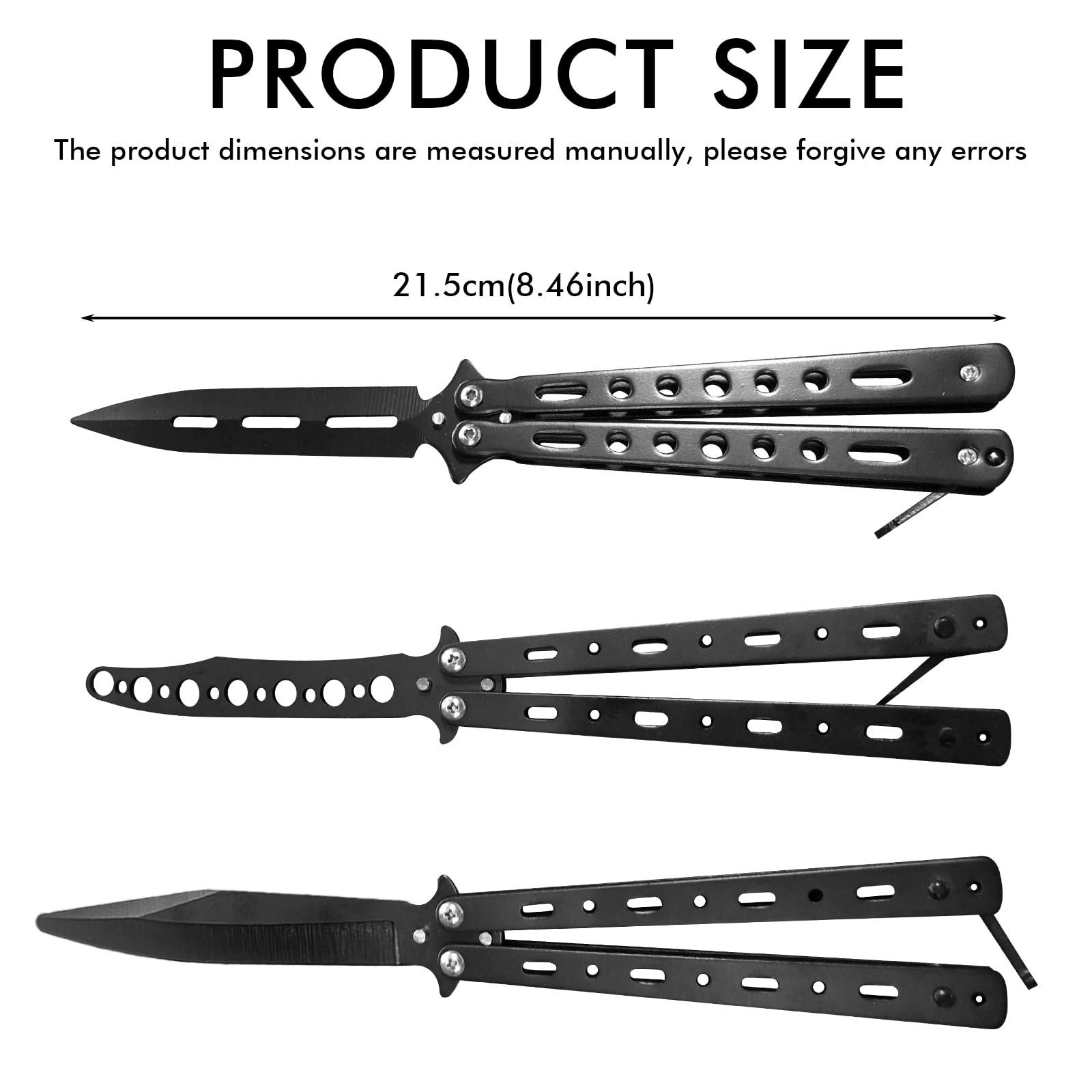 3 Pièces Butterfly Trainer : Couteau Papillon d’Entraînement Lame Non Aiguisée Peigne Papillon Acier Inoxydable pour Couteau d’Entraînement Balisong Débutant – Pour S’exercer Aux Figures (Noir)