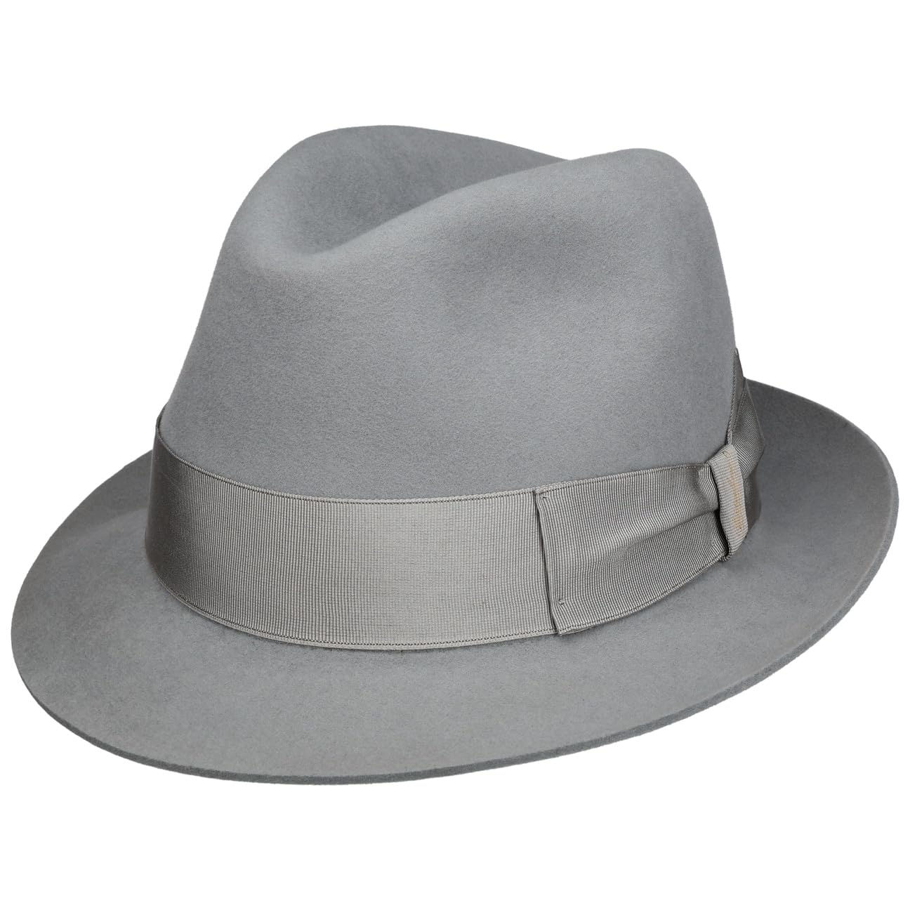 Borsalino Trilby Haarfilzhut Filzhut - Filzhut aus Haarfilz, Made in Italy, mit Futter, Ripsband, Herbst-Winter, 59 cm, hellgrau